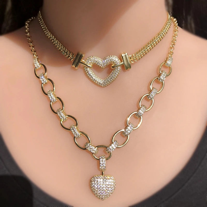 Micro Cubic Zirconia Heart Shaped Bracelet and Necklace Set