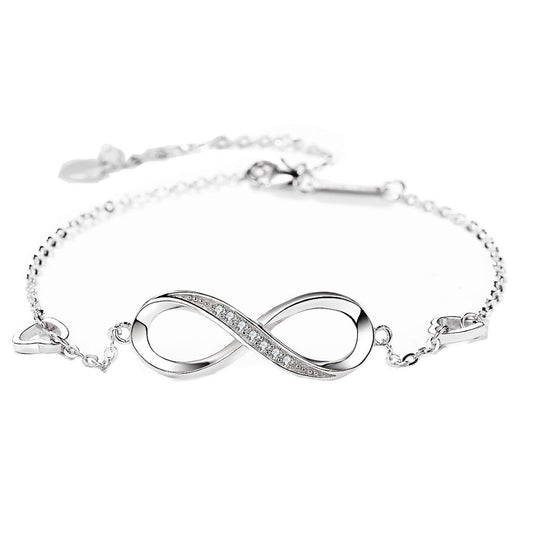 8 Design Infinite Love Symbol Sterling Silver Charm Adjustable Bracelet