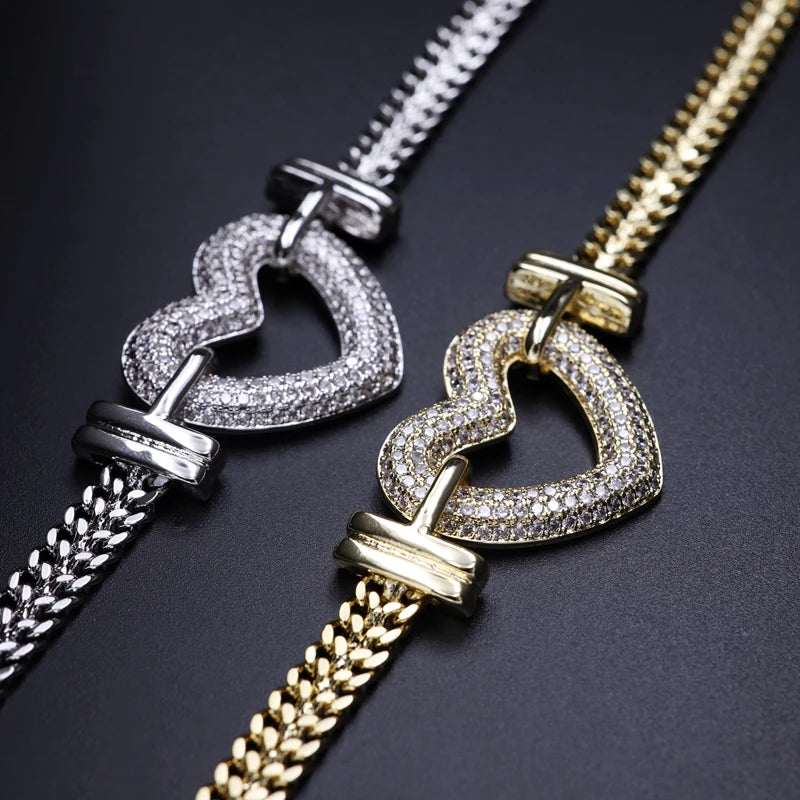 Micro Cubic Zirconia Heart Shaped Bracelet and Necklace Set