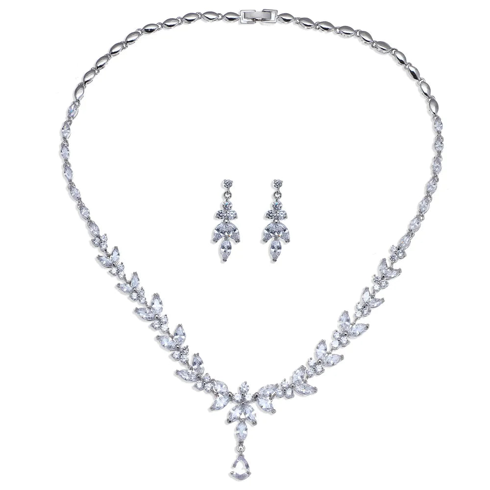 Exquisite Cubic Zircon Stud Earrings & Necklace