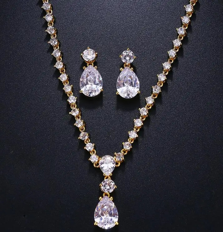 Cubic Zirconia Crystal Eaerrings Necklace set for Wedding