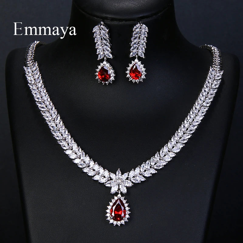 Luxury Cubic Zircon Water Drop Earrings Necklace for Women Bridal Jewellery Sets Party Accessories