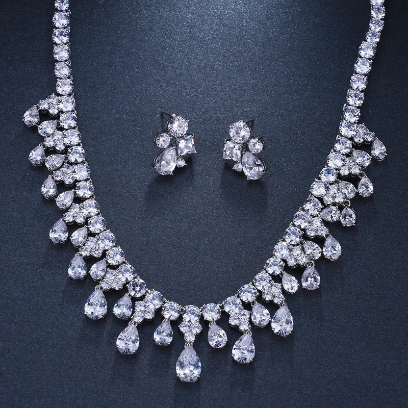 Cubic Zirconia Necklace and Earring Set.