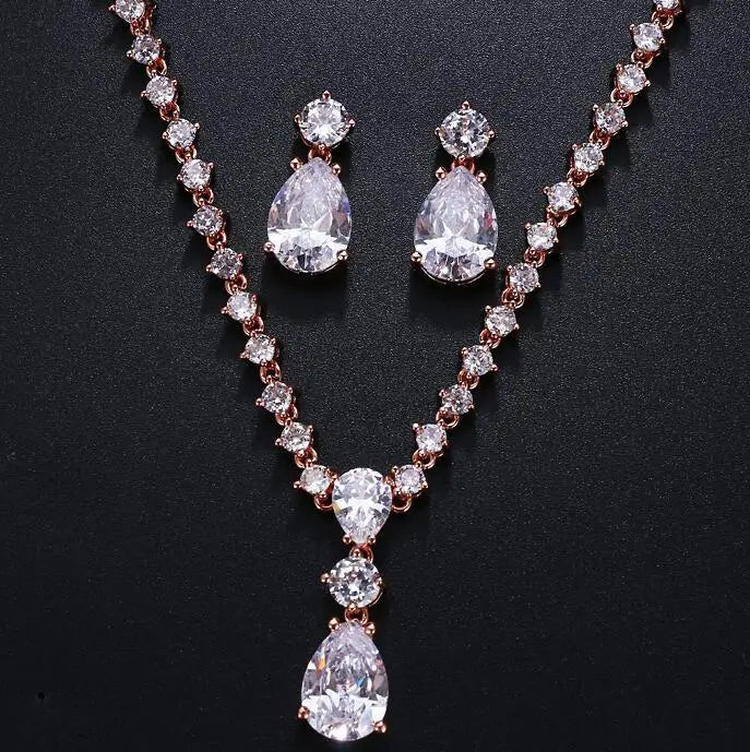 Cubic Zirconia Crystal Eaerrings Necklace set for Wedding