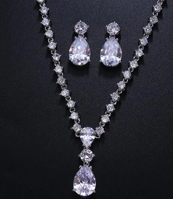 Cubic Zirconia Crystal Eaerrings Necklace set for Wedding