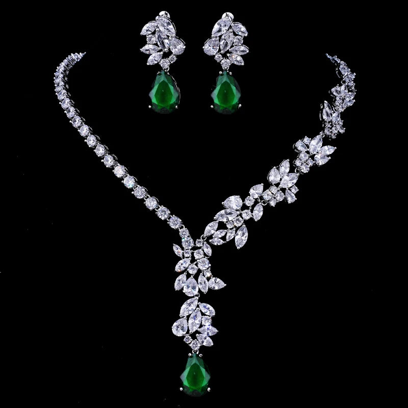 Cubic Zirconia Unique Design  Necklace Stud Earrings Set