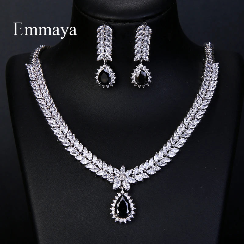 Luxury Cubic Zircon Water Drop Earrings Necklace for Women Bridal Jewellery Sets Party Accessories