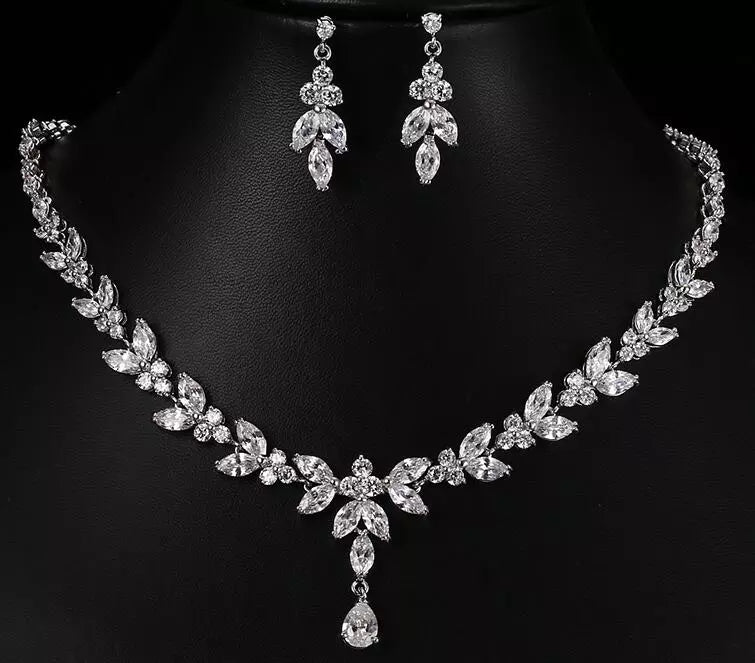 Exquisite Cubic Zircon Stud Earrings & Necklace