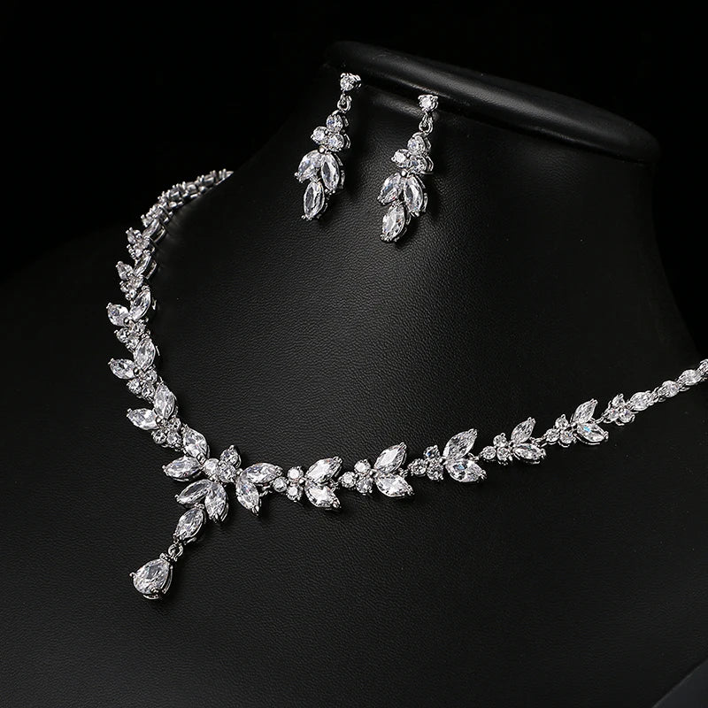 Exquisite Cubic Zircon Stud Earrings & Necklace