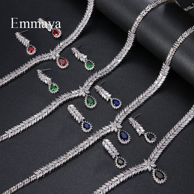 Luxury Cubic Zircon Water Drop Earrings Necklace for Women Bridal Jewellery Sets Party Accessories