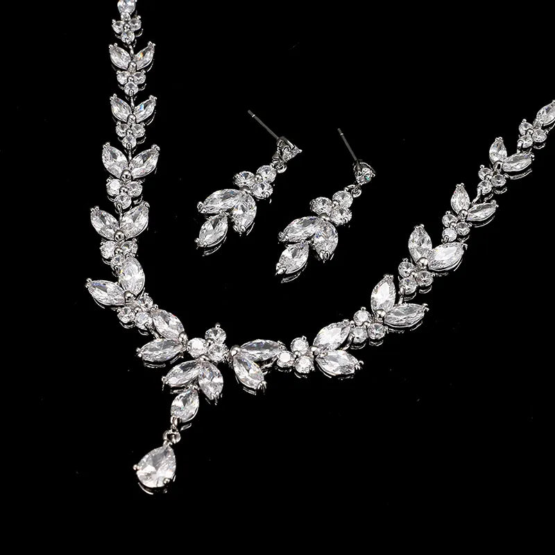 Exquisite Cubic Zircon Stud Earrings & Necklace