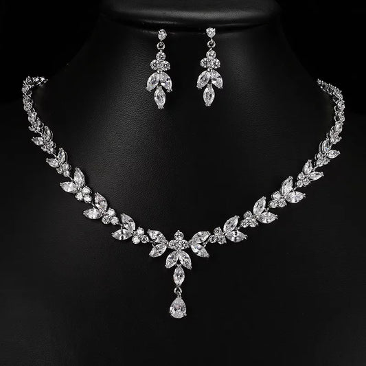 Exquisite Cubic Zircon Stud Earrings & Necklace