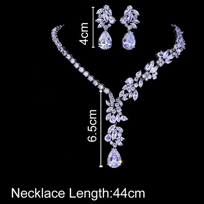 Cubic Zirconia Unique Design  Necklace Stud Earrings Set