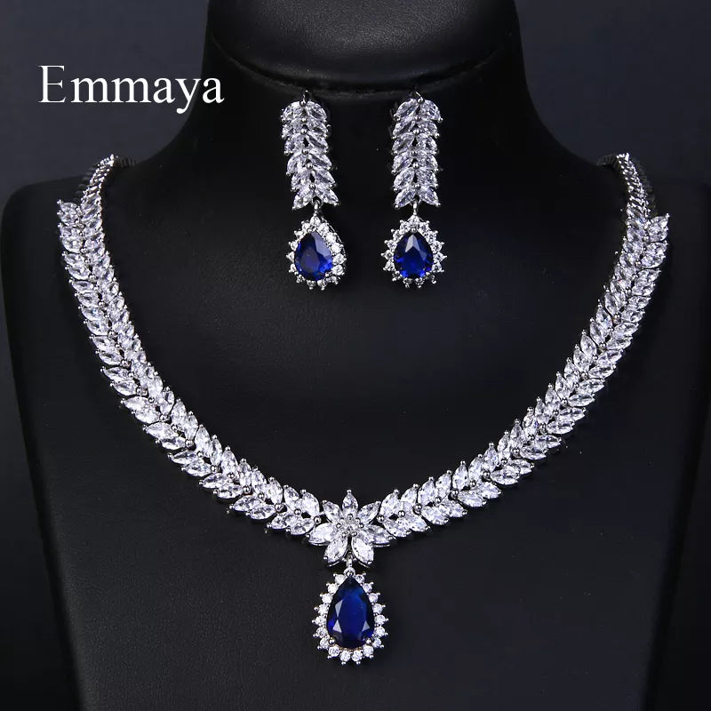 Luxury Cubic Zircon Water Drop Earrings Necklace for Women Bridal Jewellery Sets Party Accessories