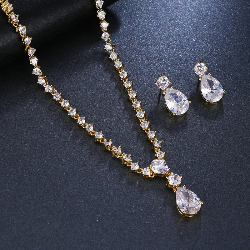 Cubic Zirconia Crystal Eaerrings Necklace set for Wedding