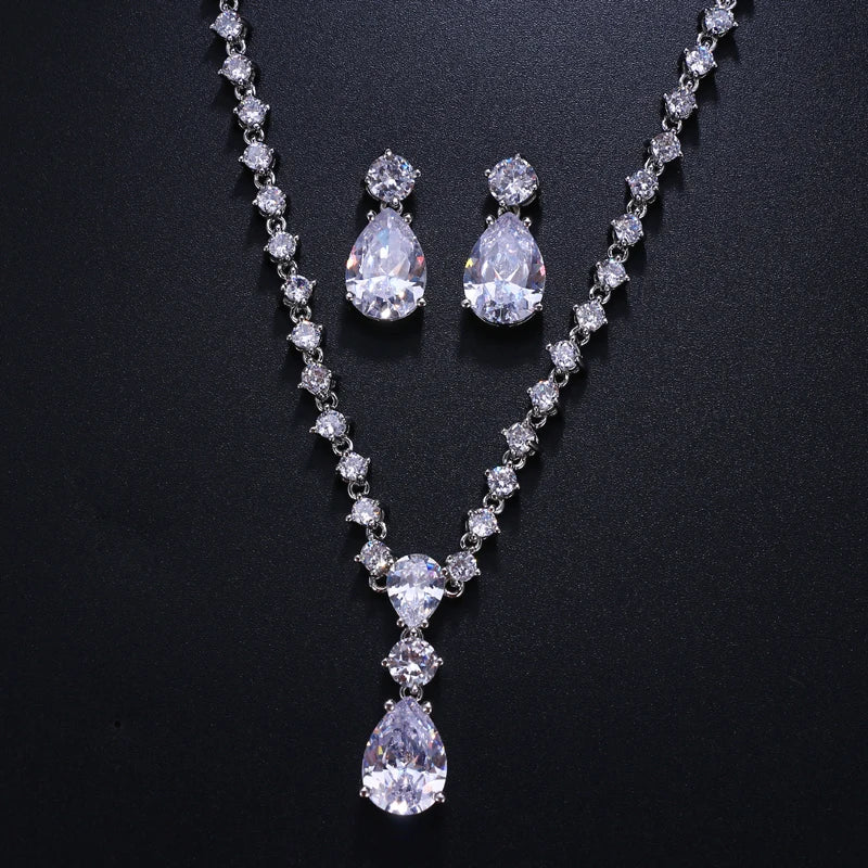 Cubic Zirconia Crystal Eaerrings Necklace set for Wedding