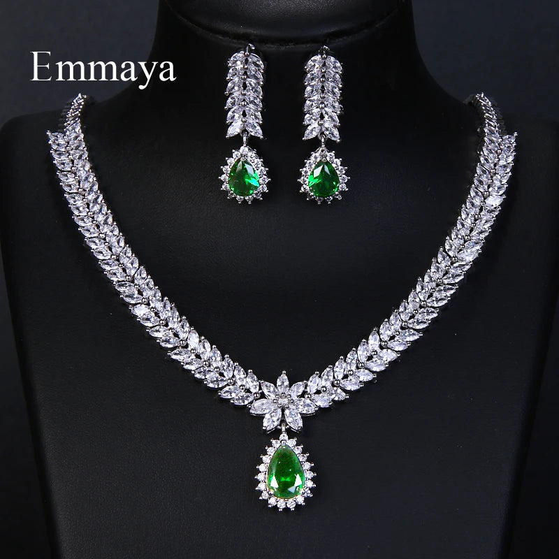 Luxury Cubic Zircon Water Drop Earrings Necklace for Women Bridal Jewellery Sets Party Accessories