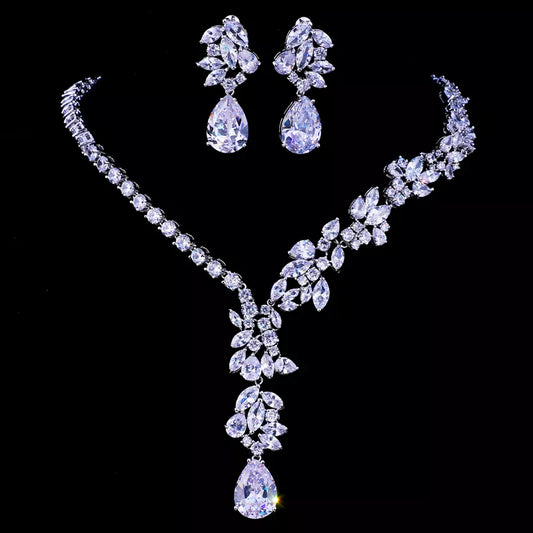 Cubic Zirconia Unique Design  Necklace Stud Earrings Set