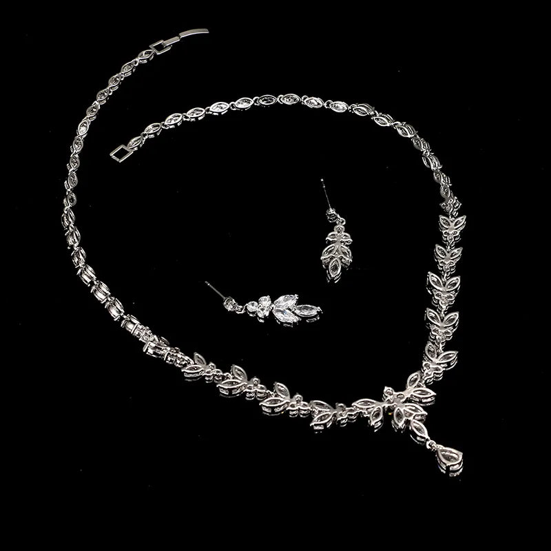 Exquisite Cubic Zircon Stud Earrings & Necklace