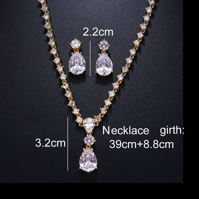 Cubic Zirconia Crystal Eaerrings Necklace set for Wedding