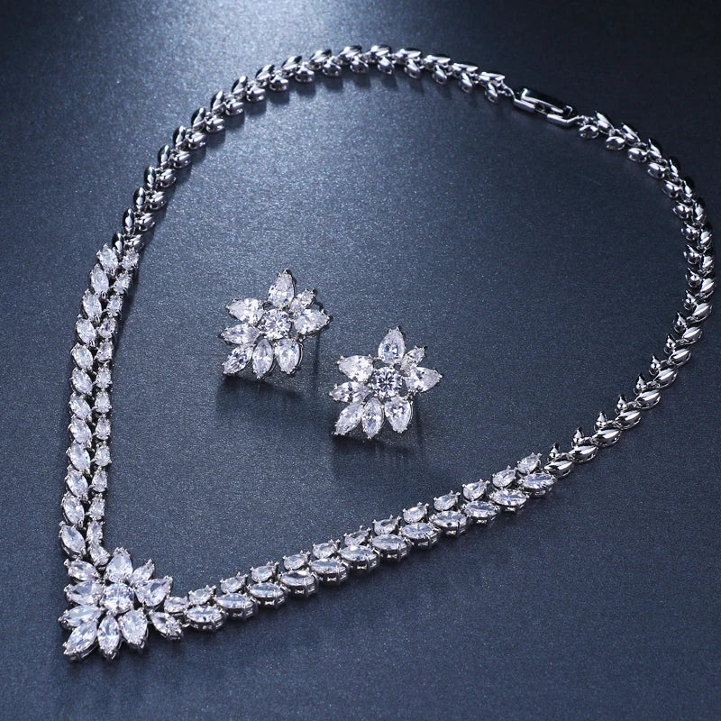 Luxury Cubic Zirconia Necklace and Earring Set.