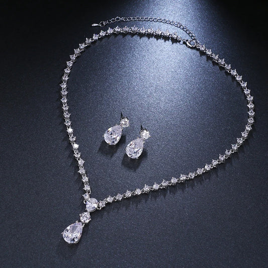 Cubic Zirconia Crystal Eaerrings Necklace set for Wedding