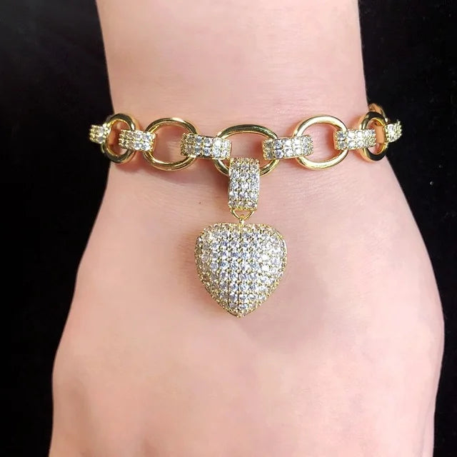 Micro Cubic Zirconia Heart Shaped Bracelet and Necklace Set