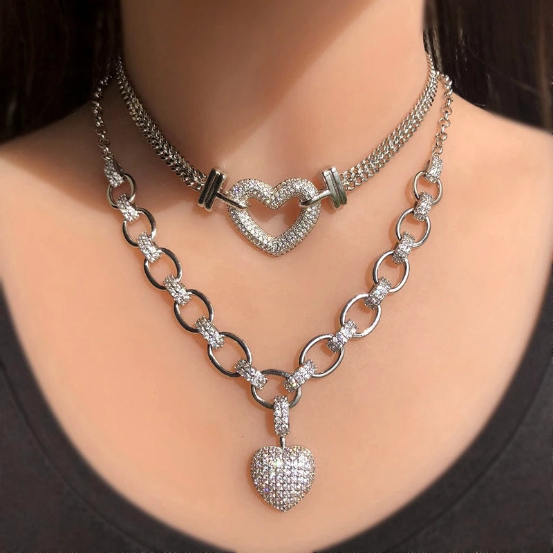 Micro Cubic Zirconia Heart Shaped Bracelet and Necklace Set