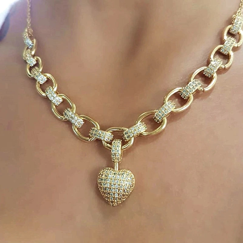 Micro Cubic Zirconia Heart Shaped Bracelet and Necklace Set