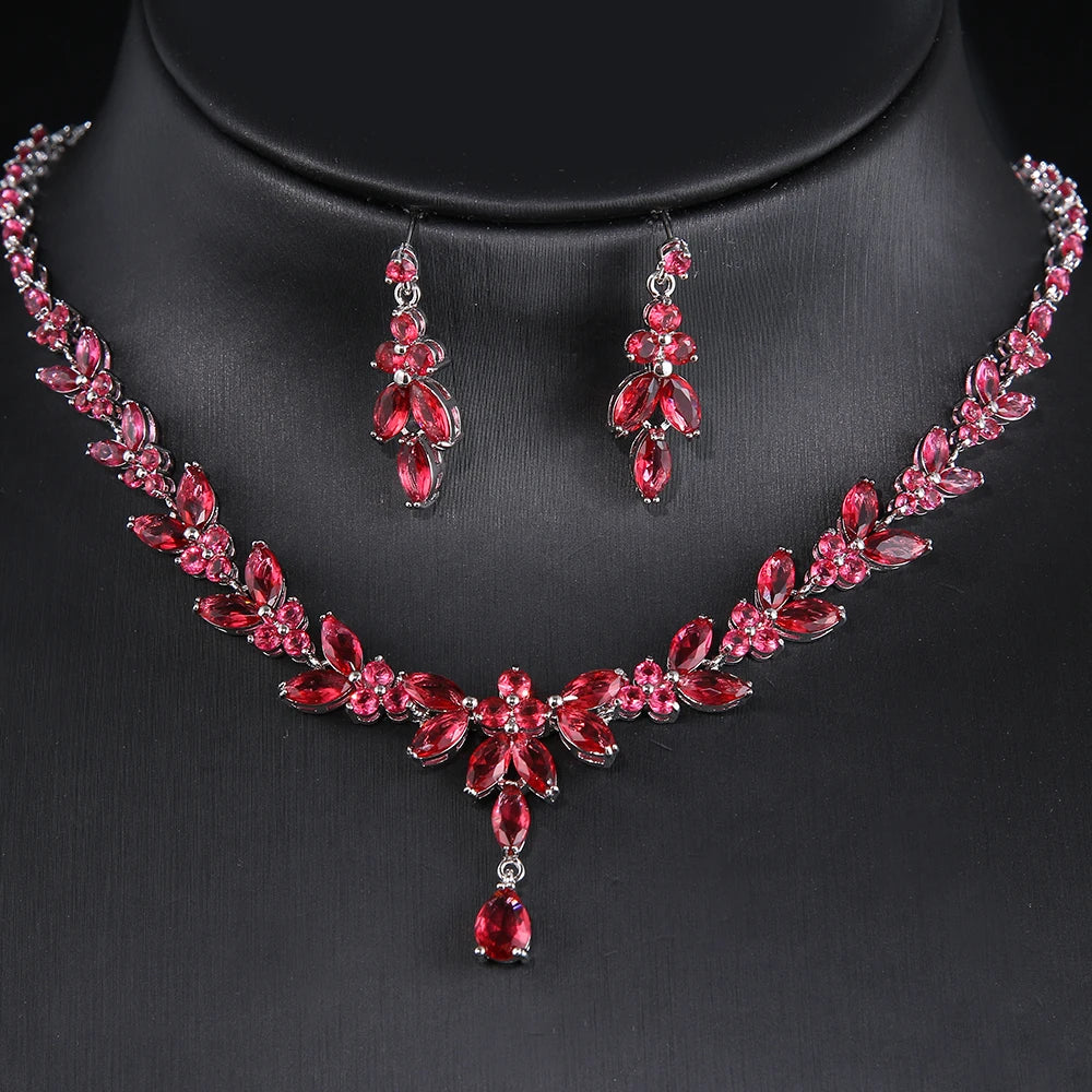 Exquisite Cubic Zircon Stud Earrings & Necklace