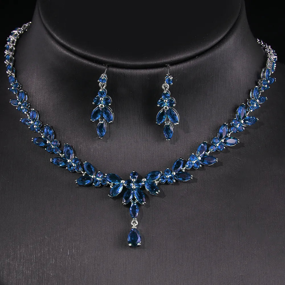 Exquisite Cubic Zircon Stud Earrings & Necklace