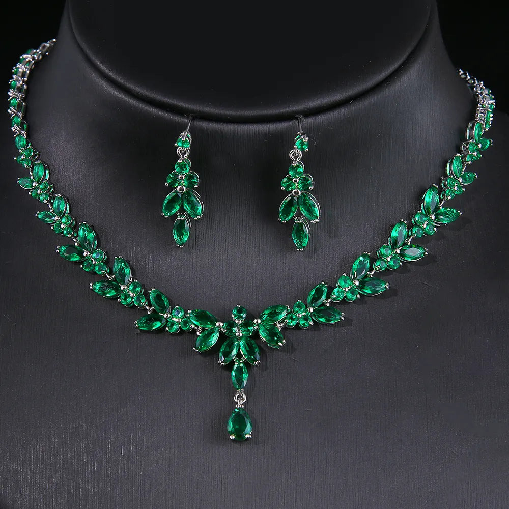 Exquisite Cubic Zircon Stud Earrings & Necklace