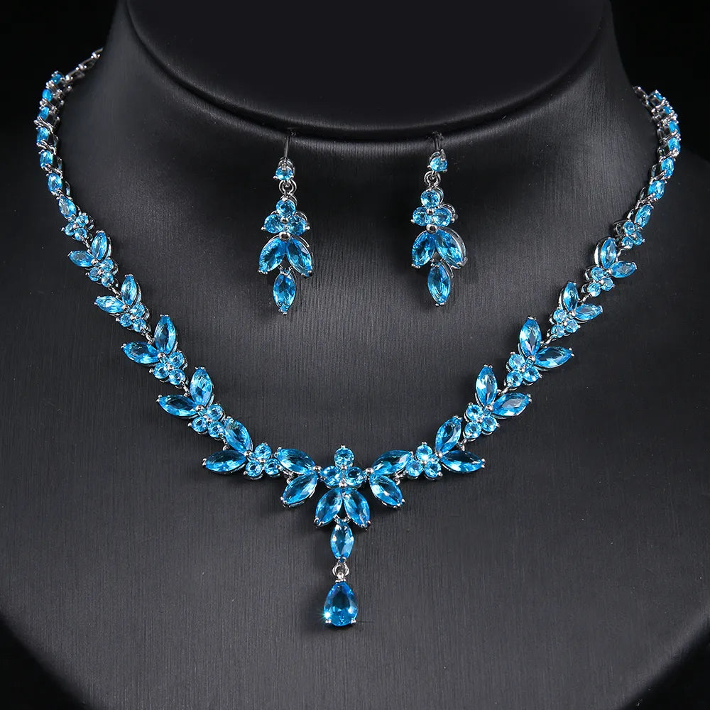 Exquisite Cubic Zircon Stud Earrings & Necklace