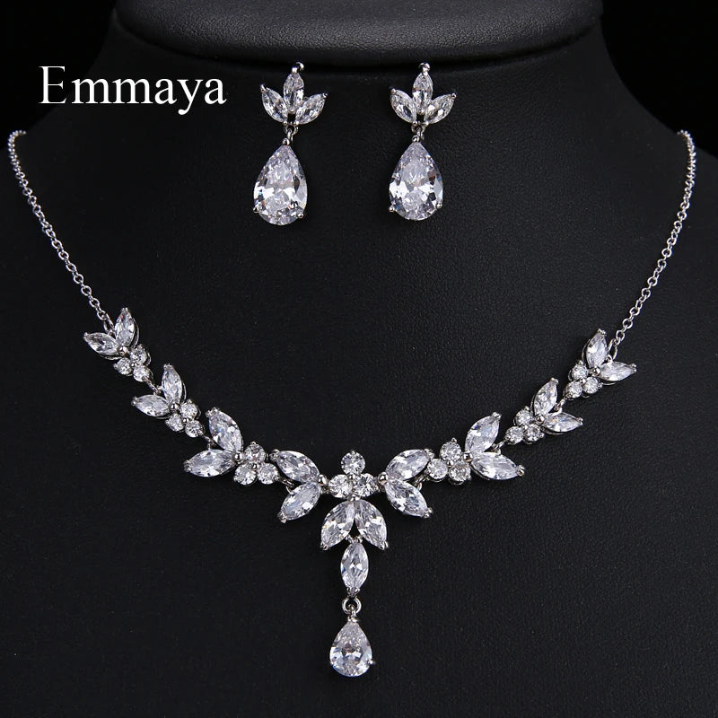 Exquisite Cubic Zircon Stud Earrings & Necklace